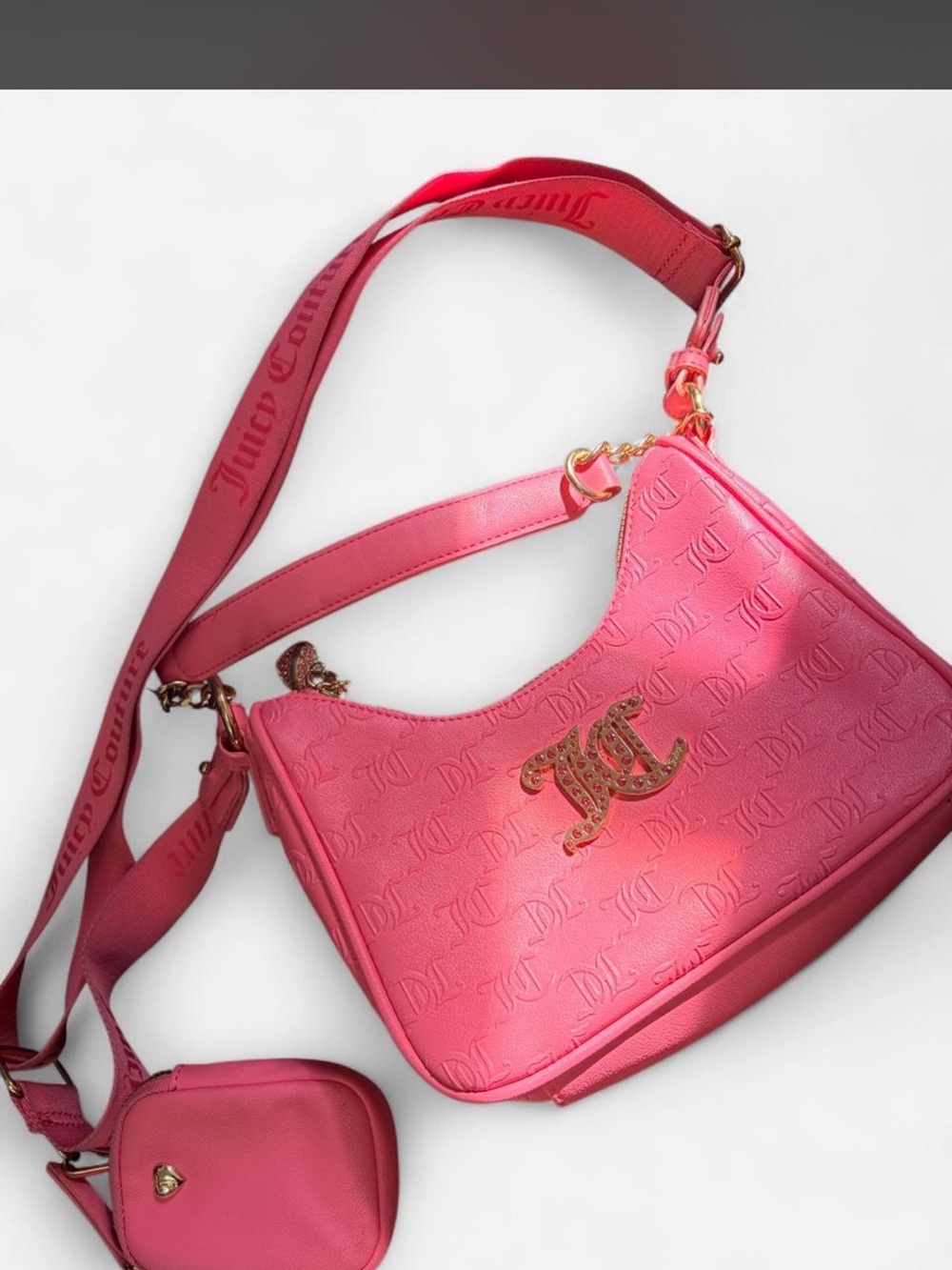 Juicy Couture Hot Pink Embossed Logo Shoulder Bag with Coin Pouch